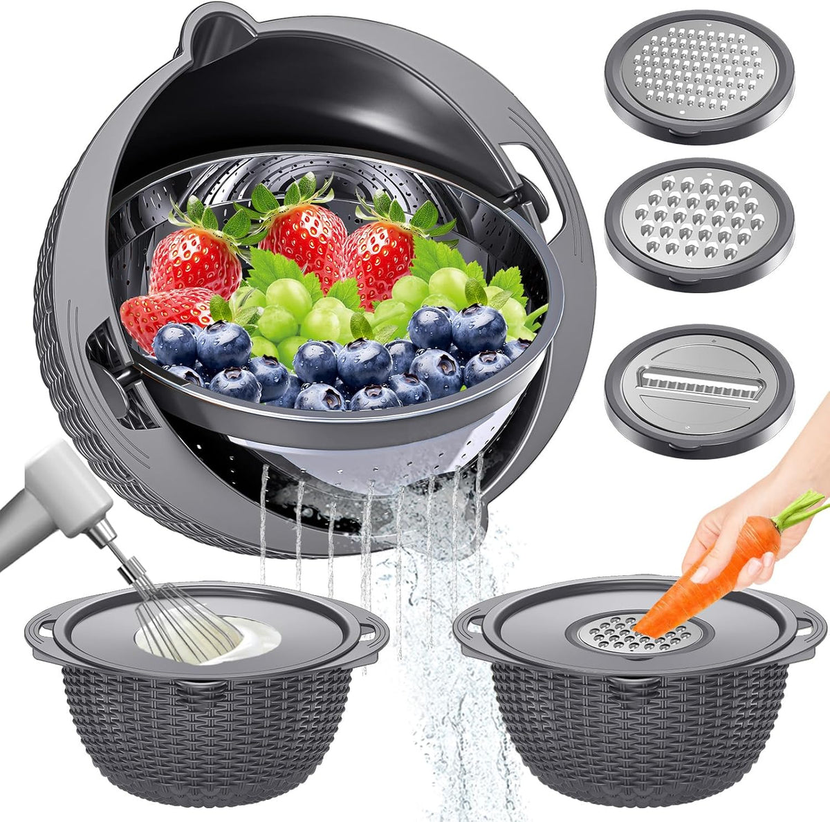 Over the Sink Colander - 6QT Strainers and Colanders - Stainless Steel Strainer - Expandable Sink Colander with Rubber Grip for Strain, Drain, Rinse Fruits, Vegetables, Home Kitchen Essentials