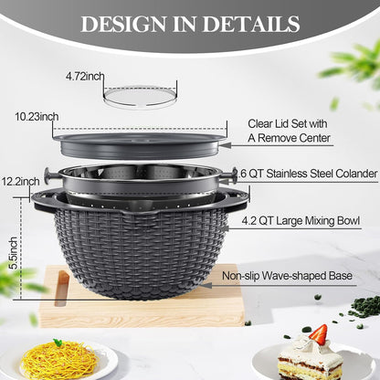 Over the Sink Colander - 6QT Strainers and Colanders - Stainless Steel Strainer - Expandable Sink Colander with Rubber Grip for Strain, Drain, Rinse Fruits, Vegetables, Home Kitchen Essentials
