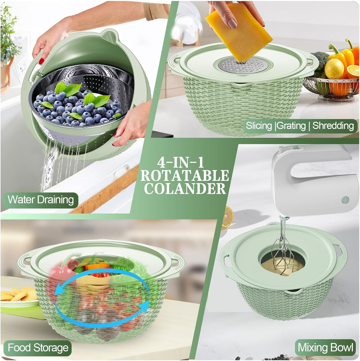 Over the Sink Colander - 6QT Strainers and Colanders - Stainless Steel Strainer - Expandable Sink Colander with Rubber Grip for Strain, Drain, Rinse Fruits, Vegetables, Home Kitchen Essentials