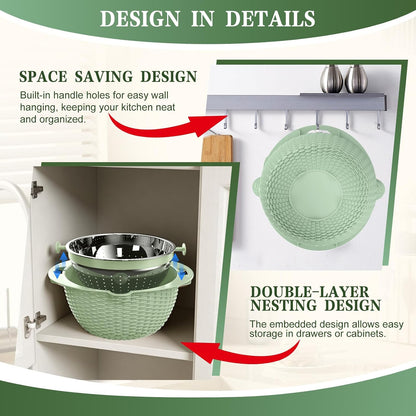 Over the Sink Colander - 6QT Strainers and Colanders - Stainless Steel Strainer - Expandable Sink Colander with Rubber Grip for Strain, Drain, Rinse Fruits, Vegetables, Home Kitchen Essentials