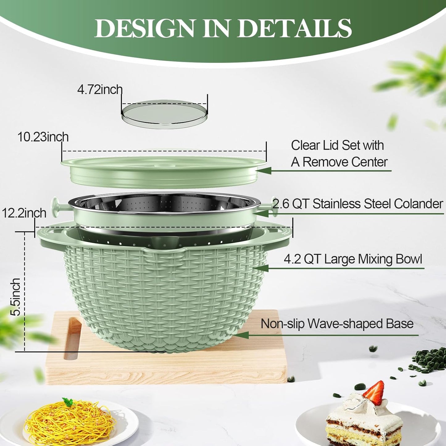 Over the Sink Colander - 6QT Strainers and Colanders - Stainless Steel Strainer - Expandable Sink Colander with Rubber Grip for Strain, Drain, Rinse Fruits, Vegetables, Home Kitchen Essentials