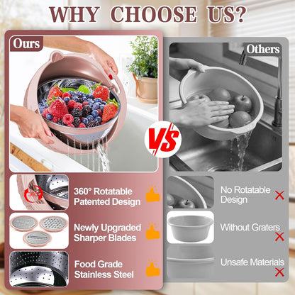 Over the Sink Colander - 6QT Strainers and Colanders - Stainless Steel Strainer - Expandable Sink Colander with Rubber Grip for Strain, Drain, Rinse Fruits, Vegetables, Home Kitchen Essentials