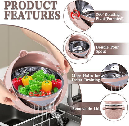 Over the Sink Colander - 6QT Strainers and Colanders - Stainless Steel Strainer - Expandable Sink Colander with Rubber Grip for Strain, Drain, Rinse Fruits, Vegetables, Home Kitchen Essentials
