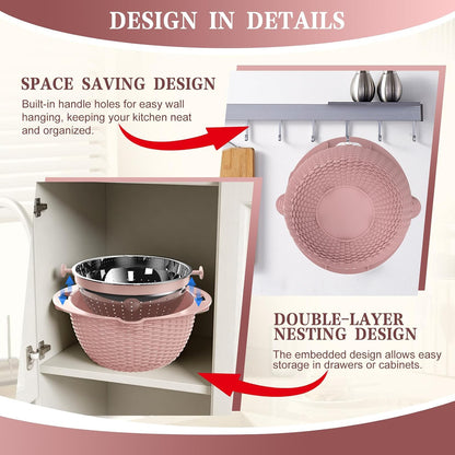 Over the Sink Colander - 6QT Strainers and Colanders - Stainless Steel Strainer - Expandable Sink Colander with Rubber Grip for Strain, Drain, Rinse Fruits, Vegetables, Home Kitchen Essentials