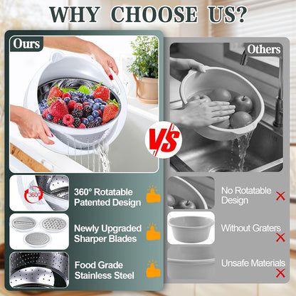 Over the Sink Colander - 6QT Strainers and Colanders - Stainless Steel Strainer - Expandable Sink Colander with Rubber Grip for Strain, Drain, Rinse Fruits, Vegetables, Home Kitchen Essentials