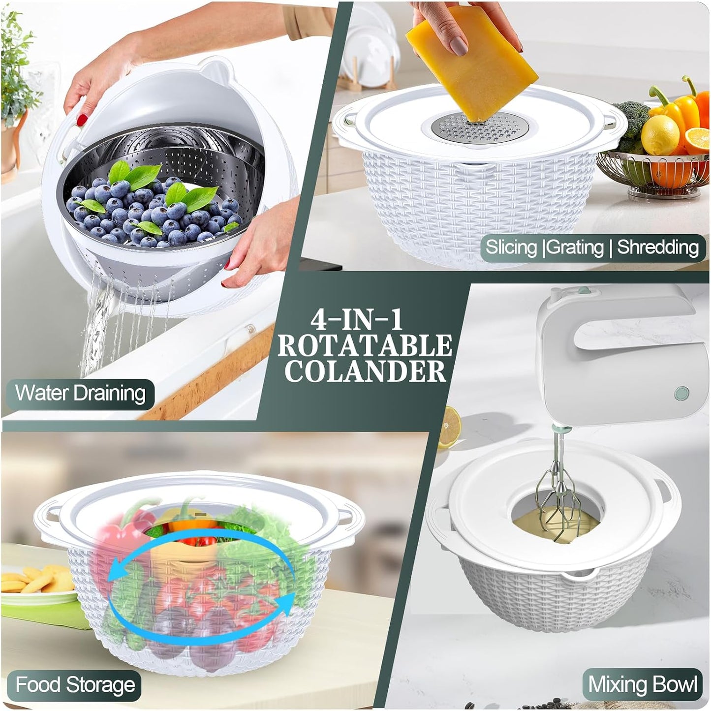 Over the Sink Colander - 6QT Strainers and Colanders - Stainless Steel Strainer - Expandable Sink Colander with Rubber Grip for Strain, Drain, Rinse Fruits, Vegetables, Home Kitchen Essentials