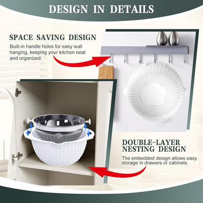 Over the Sink Colander - 6QT Strainers and Colanders - Stainless Steel Strainer - Expandable Sink Colander with Rubber Grip for Strain, Drain, Rinse Fruits, Vegetables, Home Kitchen Essentials