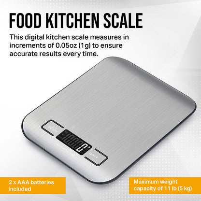 Food Kitchen Scale, Digital Food Scale with LCD Display Weight Measurement, 304 Stainless Steel, Kitchen Essentials and Accessories for Baking Cooking and Meal Prep
