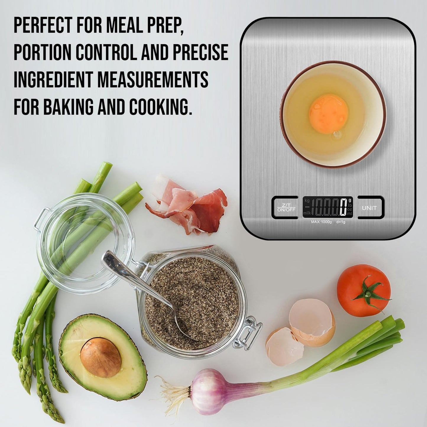 Food Kitchen Scale, Digital Food Scale with LCD Display Weight Measurement, 304 Stainless Steel, Kitchen Essentials and Accessories for Baking Cooking and Meal Prep
