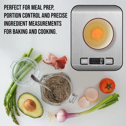 Food Kitchen Scale, Digital Food Scale with LCD Display Weight Measurement, 304 Stainless Steel, Kitchen Essentials and Accessories for Baking Cooking and Meal Prep