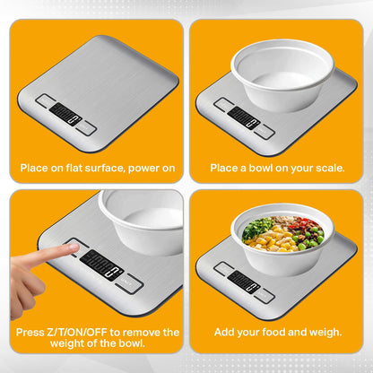 Food Kitchen Scale, Digital Food Scale with LCD Display Weight Measurement, 304 Stainless Steel, Kitchen Essentials and Accessories for Baking Cooking and Meal Prep