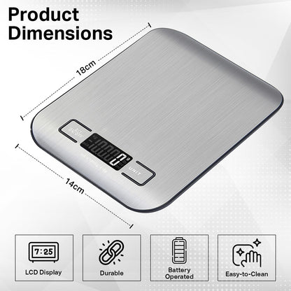 Food Kitchen Scale, Digital Food Scale with LCD Display Weight Measurement, 304 Stainless Steel, Kitchen Essentials and Accessories for Baking Cooking and Meal Prep