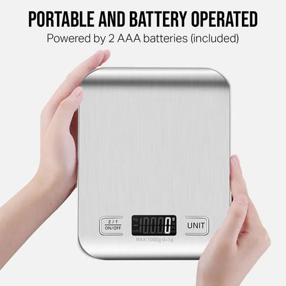Food Kitchen Scale, Digital Food Scale with LCD Display Weight Measurement, 304 Stainless Steel, Kitchen Essentials and Accessories for Baking Cooking and Meal Prep