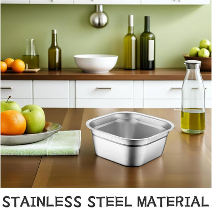 Multifunctional Square Vegetable Washing Basin 9.84 Inch Large Capacity Stainless Steel Kitchen Sink Tub for Food Prep and Cleaning