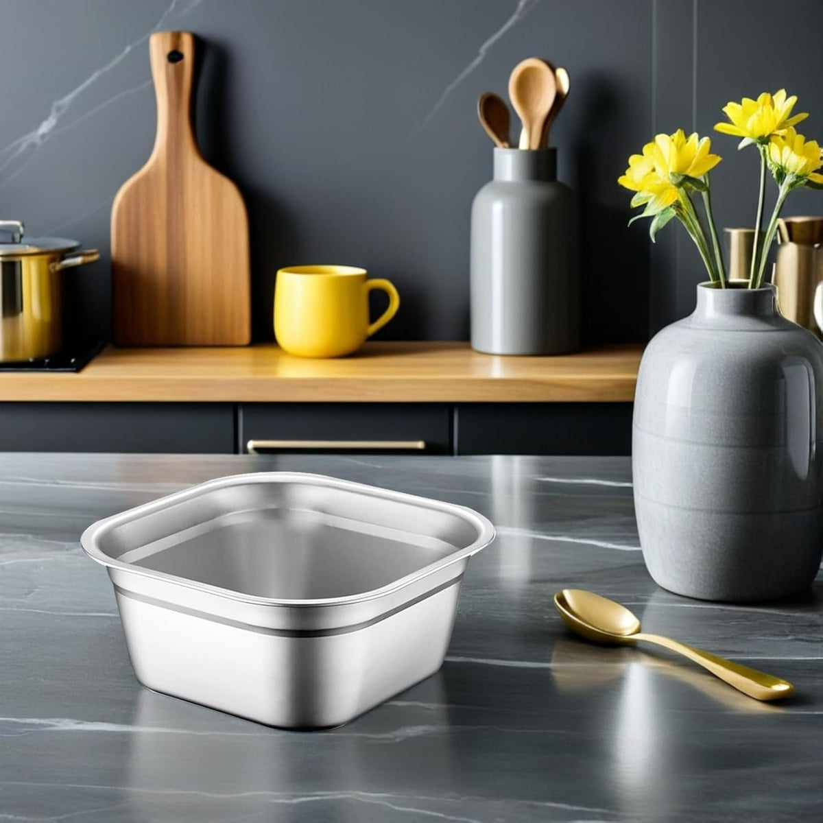 Multifunctional Square Vegetable Washing Basin 9.84 Inch Large Capacity Stainless Steel Kitchen Sink Tub for Food Prep and Cleaning