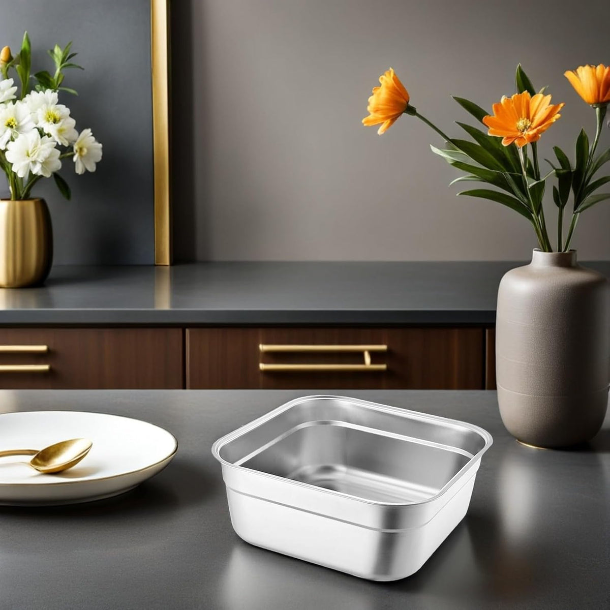 Multifunctional Square Vegetable Washing Basin 9.84 Inch Large Capacity Stainless Steel Kitchen Sink Tub for Food Prep and Cleaning