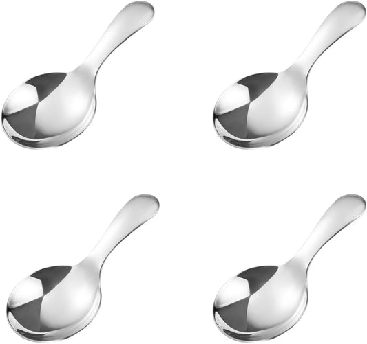 4PCS Mini Scoop for Canisters,Stainless Steel Short Handle Spoons Salt Spoons Condiments Spoon Dessert Spoon,Mini Candy Scoops（sliver）