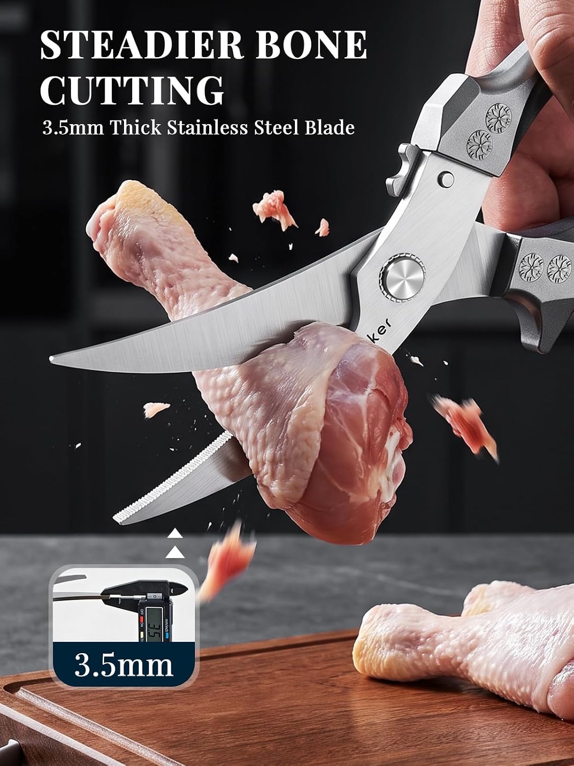 Poultry Shears, Heavy Duty Kitchen Shears With Anti-Slip Handle & Safety Lock, Poultry Scissors for Meat, Chicken, Bone,Turkey, Fish, Spring Loaded, Dishwasher Safe