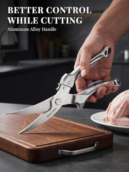 Poultry Shears, Heavy Duty Kitchen Shears With Anti-Slip Handle & Safety Lock, Poultry Scissors for Meat, Chicken, Bone,Turkey, Fish, Spring Loaded, Dishwasher Safe