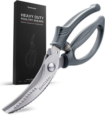 Poultry Shears, Heavy Duty Kitchen Shears With Anti-Slip Handle & Safety Lock, Poultry Scissors for Meat, Chicken, Bone,Turkey, Fish, Spring Loaded, Dishwasher Safe