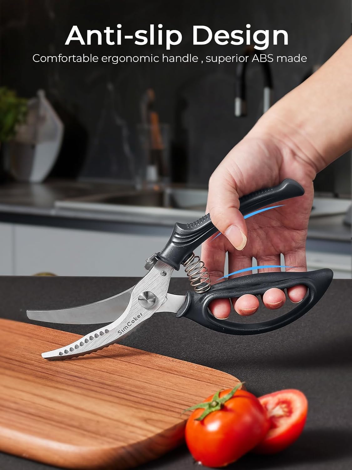 Poultry Shears, Heavy Duty Kitchen Shears With Anti-Slip Handle & Safety Lock, Poultry Scissors for Meat, Chicken, Bone,Turkey, Fish, Spring Loaded, Dishwasher Safe