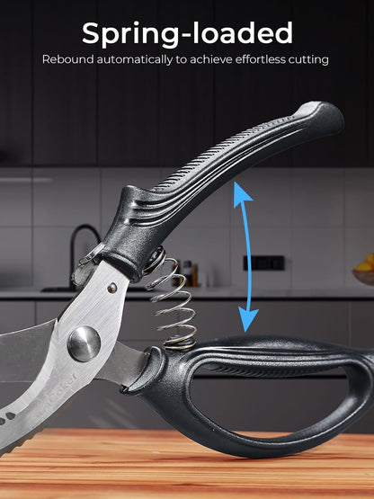 Poultry Shears, Heavy Duty Kitchen Shears With Anti-Slip Handle & Safety Lock, Poultry Scissors for Meat, Chicken, Bone,Turkey, Fish, Spring Loaded, Dishwasher Safe