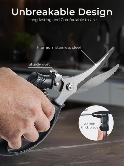 Poultry Shears, Heavy Duty Kitchen Shears With Anti-Slip Handle & Safety Lock, Poultry Scissors for Meat, Chicken, Bone,Turkey, Fish, Spring Loaded, Dishwasher Safe