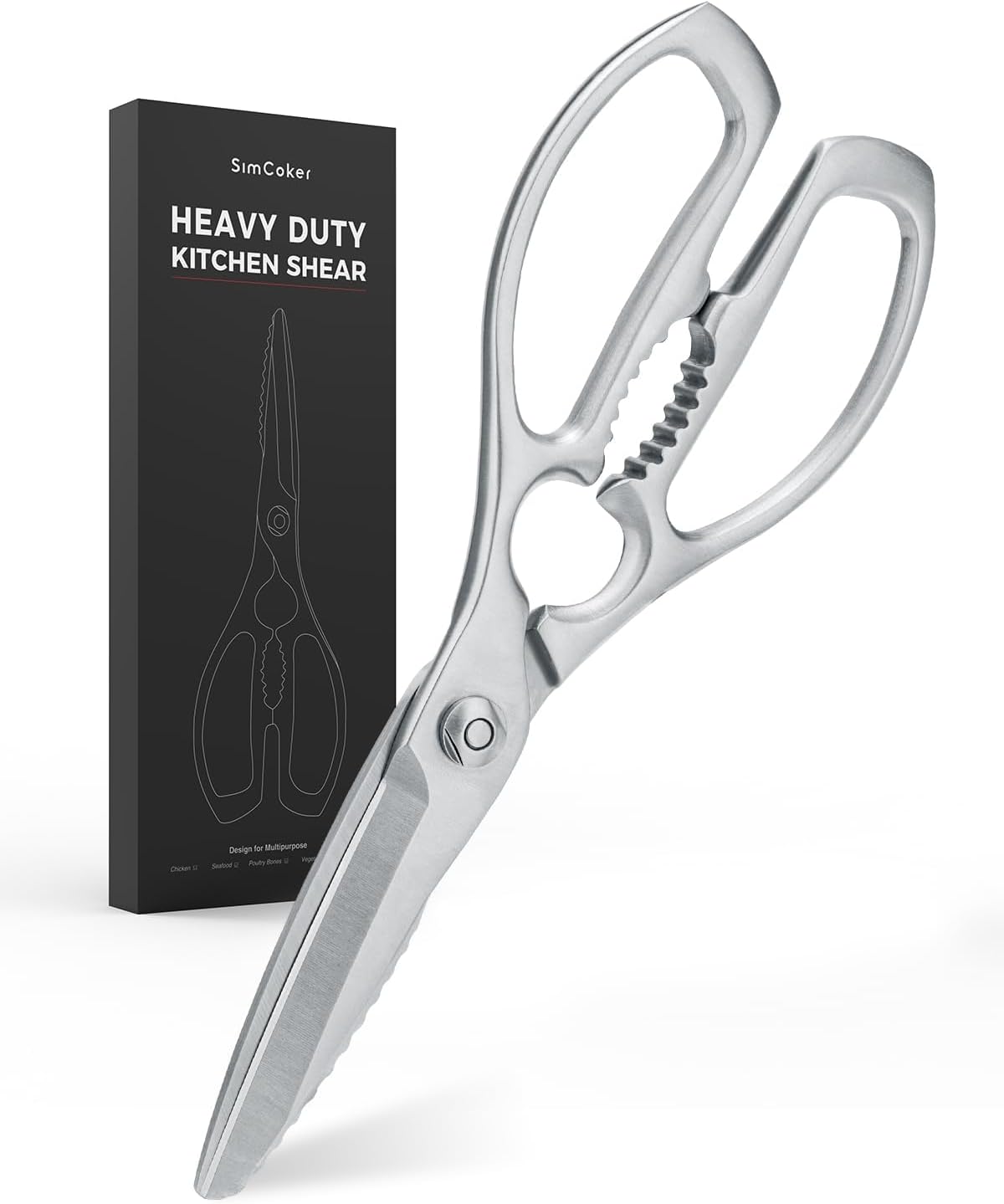 Poultry Shears, Heavy Duty Kitchen Shears With Anti-Slip Handle & Safety Lock, Poultry Scissors for Meat, Chicken, Bone,Turkey, Fish, Spring Loaded, Dishwasher Safe