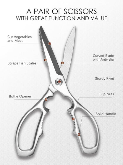 Poultry Shears, Heavy Duty Kitchen Shears With Anti-Slip Handle & Safety Lock, Poultry Scissors for Meat, Chicken, Bone,Turkey, Fish, Spring Loaded, Dishwasher Safe