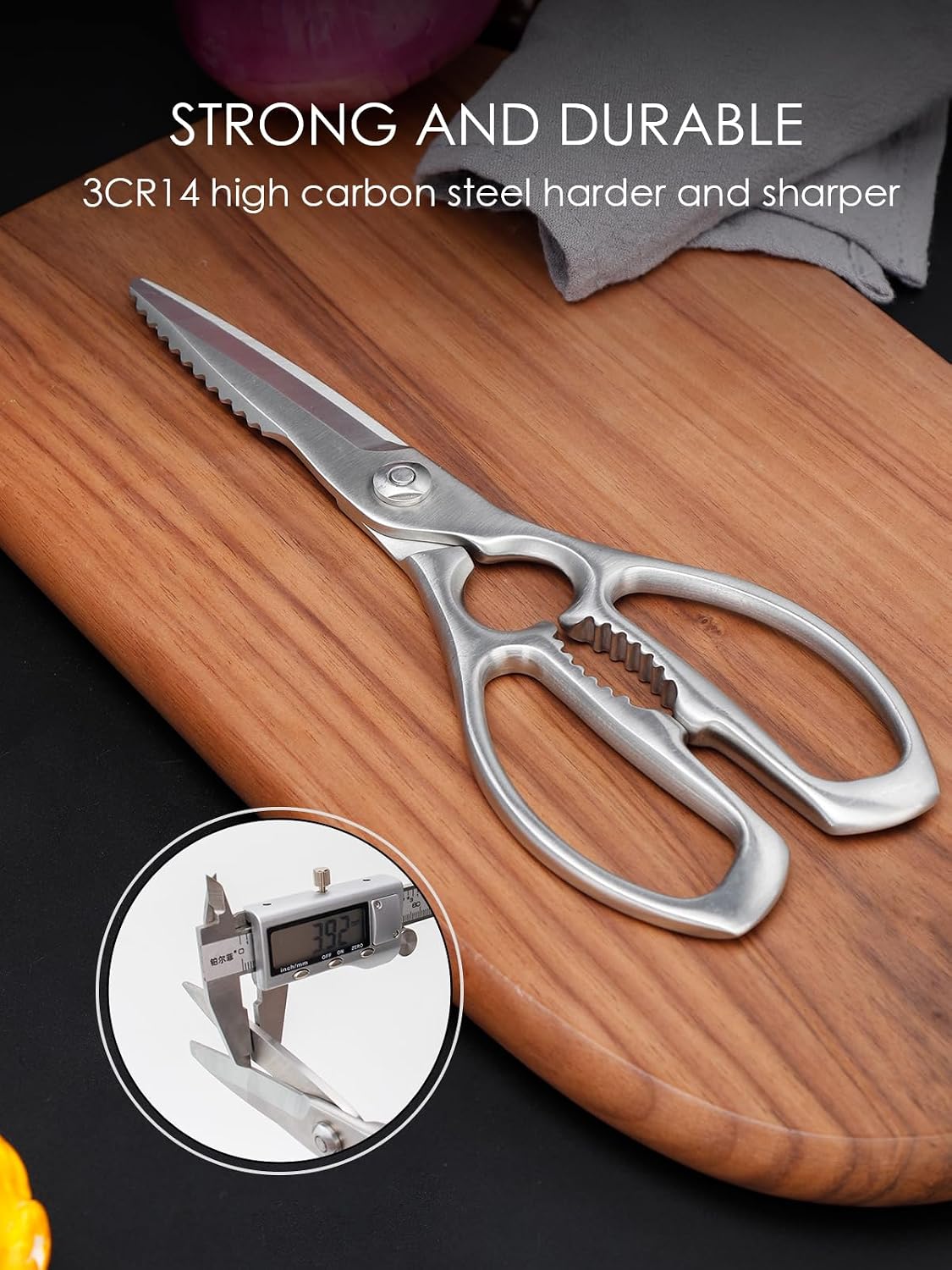 Poultry Shears, Heavy Duty Kitchen Shears With Anti-Slip Handle & Safety Lock, Poultry Scissors for Meat, Chicken, Bone,Turkey, Fish, Spring Loaded, Dishwasher Safe