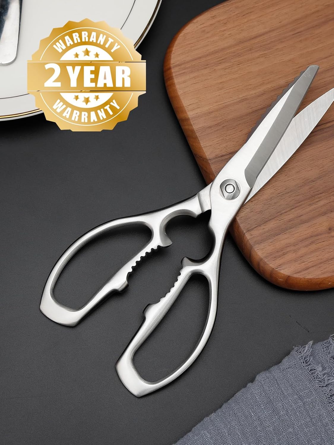 Poultry Shears, Heavy Duty Kitchen Shears With Anti-Slip Handle & Safety Lock, Poultry Scissors for Meat, Chicken, Bone,Turkey, Fish, Spring Loaded, Dishwasher Safe