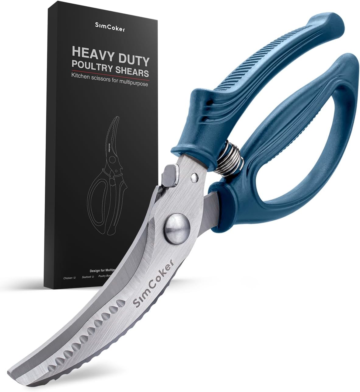 Poultry Shears, Heavy Duty Kitchen Shears With Anti-Slip Handle & Safety Lock, Poultry Scissors for Meat, Chicken, Bone,Turkey, Fish, Spring Loaded, Dishwasher Safe