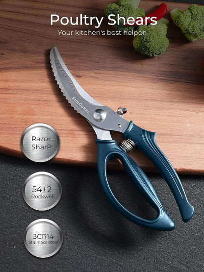 Poultry Shears, Heavy Duty Kitchen Shears With Anti-Slip Handle & Safety Lock, Poultry Scissors for Meat, Chicken, Bone,Turkey, Fish, Spring Loaded, Dishwasher Safe