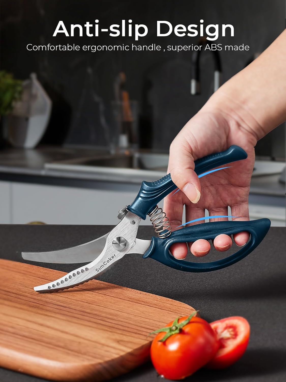 Poultry Shears, Heavy Duty Kitchen Shears With Anti-Slip Handle & Safety Lock, Poultry Scissors for Meat, Chicken, Bone,Turkey, Fish, Spring Loaded, Dishwasher Safe