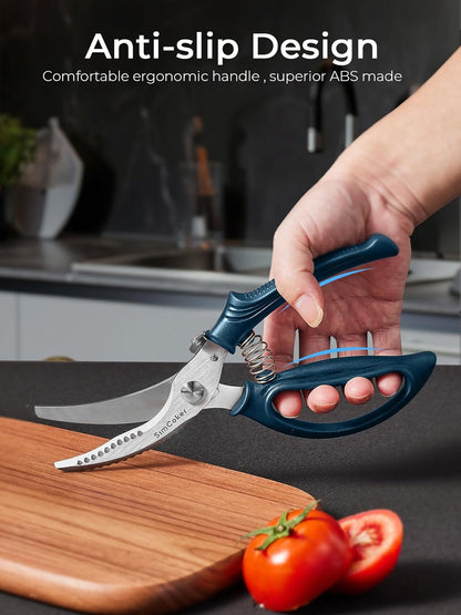 Poultry Shears, Heavy Duty Kitchen Shears With Anti-Slip Handle & Safety Lock, Poultry Scissors for Meat, Chicken, Bone,Turkey, Fish, Spring Loaded, Dishwasher Safe