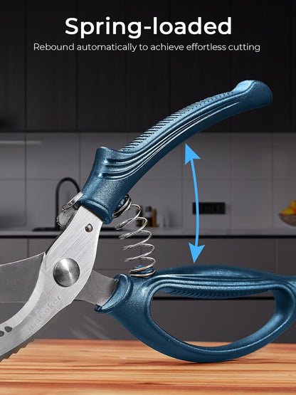 Poultry Shears, Heavy Duty Kitchen Shears With Anti-Slip Handle & Safety Lock, Poultry Scissors for Meat, Chicken, Bone,Turkey, Fish, Spring Loaded, Dishwasher Safe