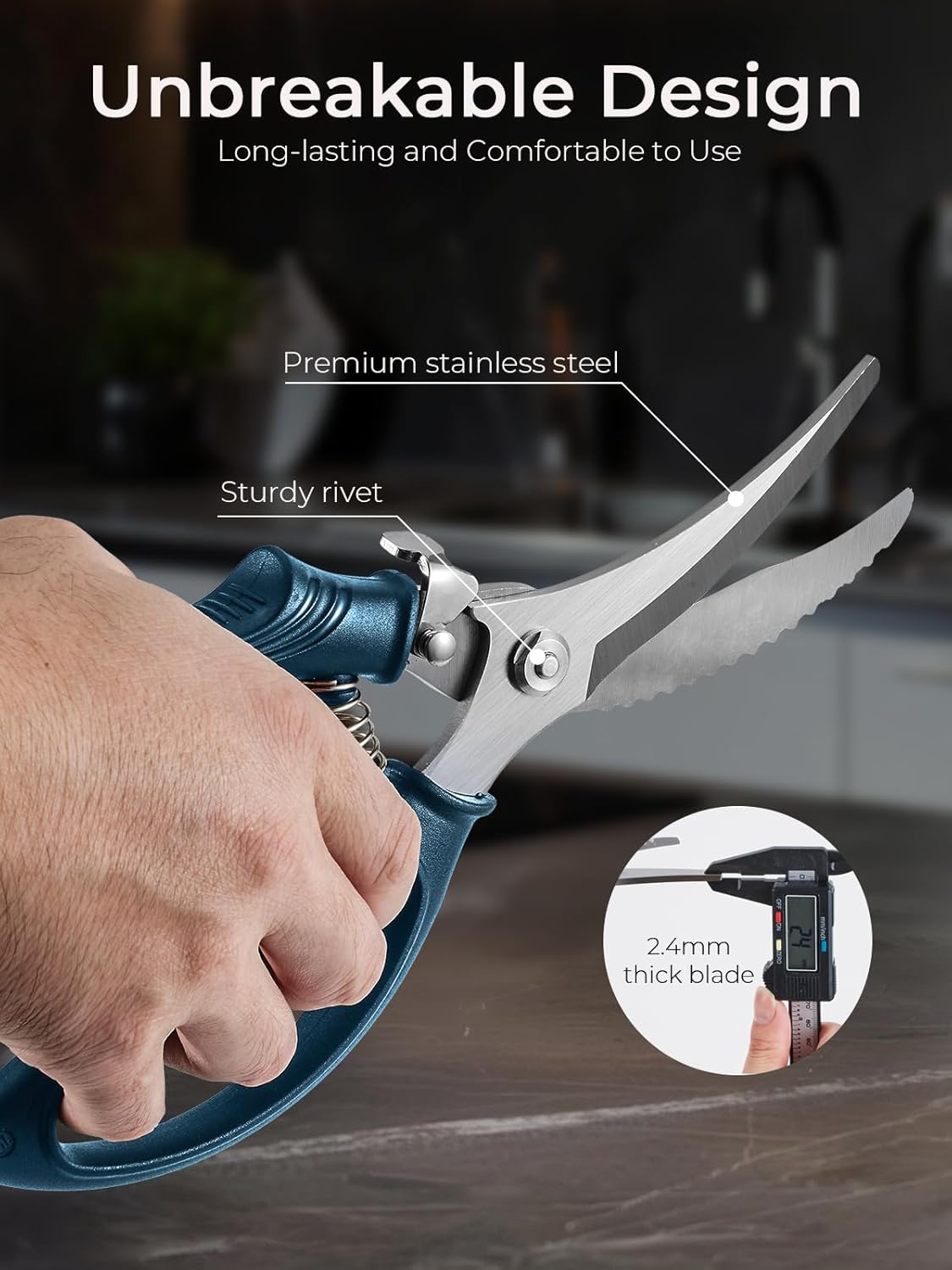 Poultry Shears, Heavy Duty Kitchen Shears With Anti-Slip Handle & Safety Lock, Poultry Scissors for Meat, Chicken, Bone,Turkey, Fish, Spring Loaded, Dishwasher Safe