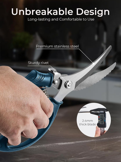 Poultry Shears, Heavy Duty Kitchen Shears With Anti-Slip Handle & Safety Lock, Poultry Scissors for Meat, Chicken, Bone,Turkey, Fish, Spring Loaded, Dishwasher Safe