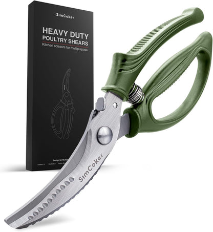 Poultry Shears, Heavy Duty Kitchen Shears With Anti-Slip Handle & Safety Lock, Poultry Scissors for Meat, Chicken, Bone,Turkey, Fish, Spring Loaded, Dishwasher Safe