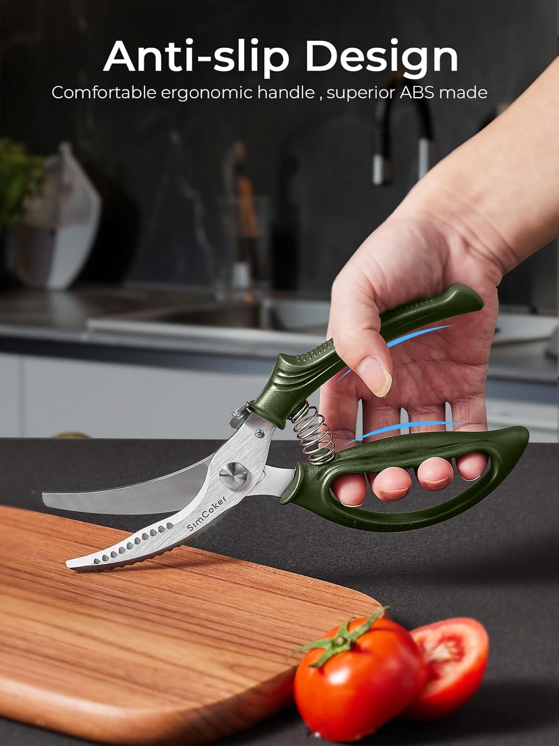 Poultry Shears, Heavy Duty Kitchen Shears With Anti-Slip Handle & Safety Lock, Poultry Scissors for Meat, Chicken, Bone,Turkey, Fish, Spring Loaded, Dishwasher Safe