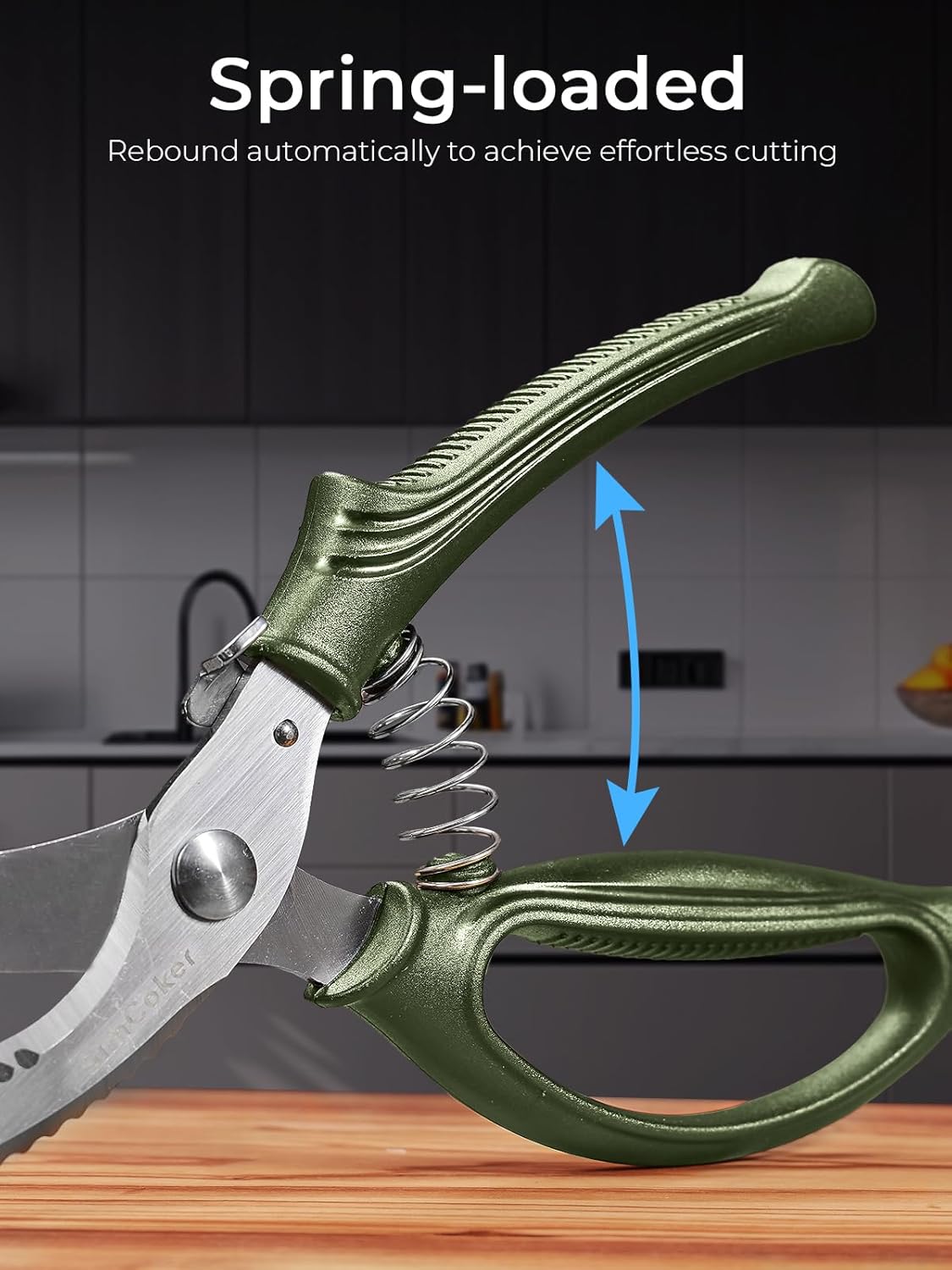 Poultry Shears, Heavy Duty Kitchen Shears With Anti-Slip Handle & Safety Lock, Poultry Scissors for Meat, Chicken, Bone,Turkey, Fish, Spring Loaded, Dishwasher Safe