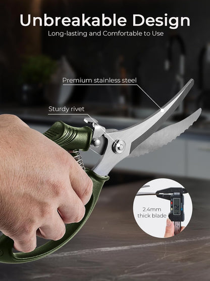 Poultry Shears, Heavy Duty Kitchen Shears With Anti-Slip Handle & Safety Lock, Poultry Scissors for Meat, Chicken, Bone,Turkey, Fish, Spring Loaded, Dishwasher Safe