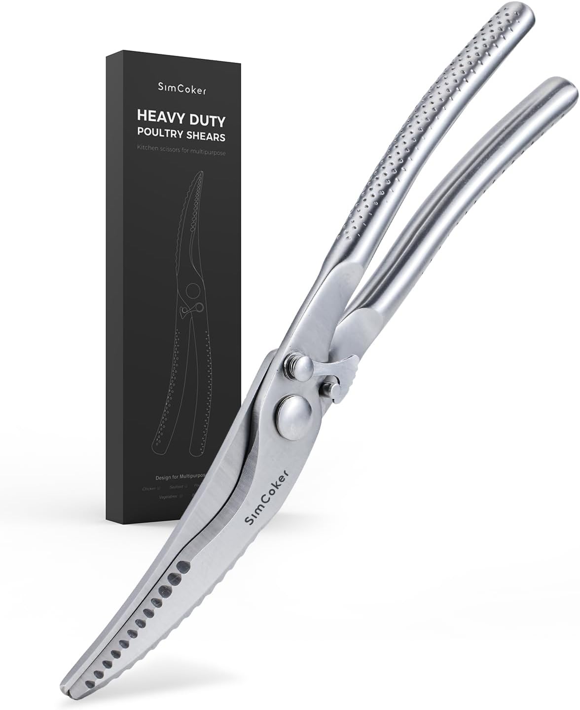 Poultry Shears, Heavy Duty Kitchen Shears With Anti-Slip Handle & Safety Lock, Poultry Scissors for Meat, Chicken, Bone,Turkey, Fish, Spring Loaded, Dishwasher Safe