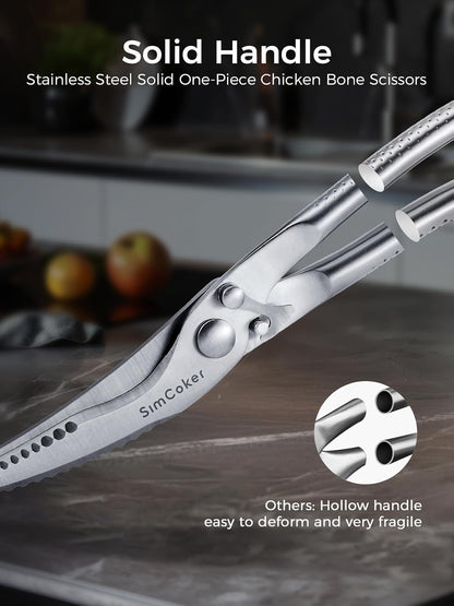 Poultry Shears, Heavy Duty Kitchen Shears With Anti-Slip Handle & Safety Lock, Poultry Scissors for Meat, Chicken, Bone,Turkey, Fish, Spring Loaded, Dishwasher Safe