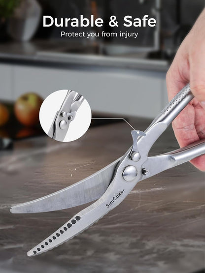 Poultry Shears, Heavy Duty Kitchen Shears With Anti-Slip Handle & Safety Lock, Poultry Scissors for Meat, Chicken, Bone,Turkey, Fish, Spring Loaded, Dishwasher Safe
