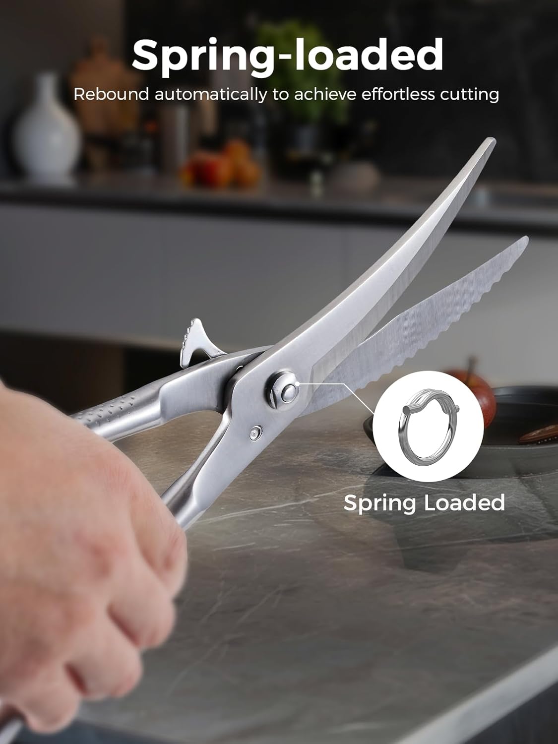 Poultry Shears, Heavy Duty Kitchen Shears With Anti-Slip Handle & Safety Lock, Poultry Scissors for Meat, Chicken, Bone,Turkey, Fish, Spring Loaded, Dishwasher Safe