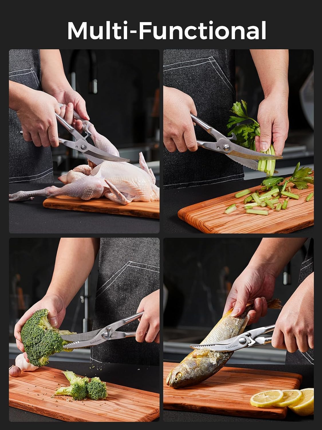Poultry Shears, Heavy Duty Kitchen Shears With Anti-Slip Handle & Safety Lock, Poultry Scissors for Meat, Chicken, Bone,Turkey, Fish, Spring Loaded, Dishwasher Safe