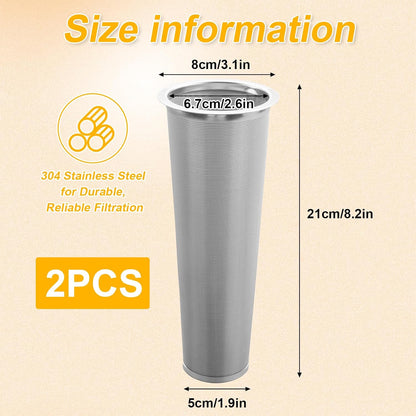 2 Pack 304 Stainless Steel Cold Brew Coffee Filter, Ultra-Fine Mesh Strainer for 1-2 Quart Wide Mouth Mason Jars, Seal Ring Design for Tea Fruit Infused Water