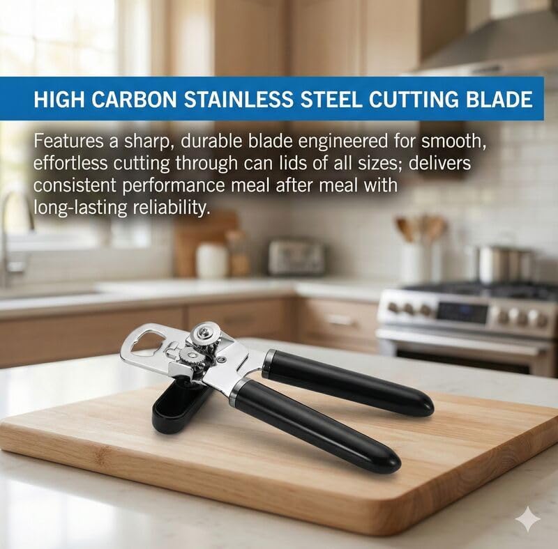 Manual Can Opener and Bottle Opener, High Carbon Stainless Steel Cutting Blade, Large Easy Turn Knob, Ergonomic Handles for Comfortable Grip, Dishwasher Safe Kitchen Gadget