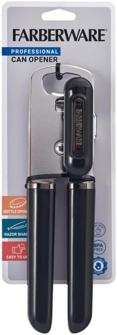 Manual Can Opener and Bottle Opener, High Carbon Stainless Steel Cutting Blade, Large Easy Turn Knob, Ergonomic Handles for Comfortable Grip, Dishwasher Safe Kitchen Gadget